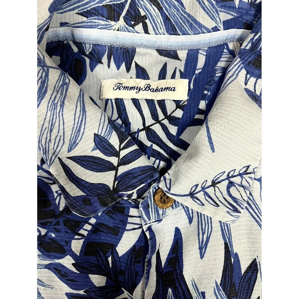 Y2K Tommy Bahama Shirt Mens XL Blue Tropical Hawaiian Camp Collar Button Up